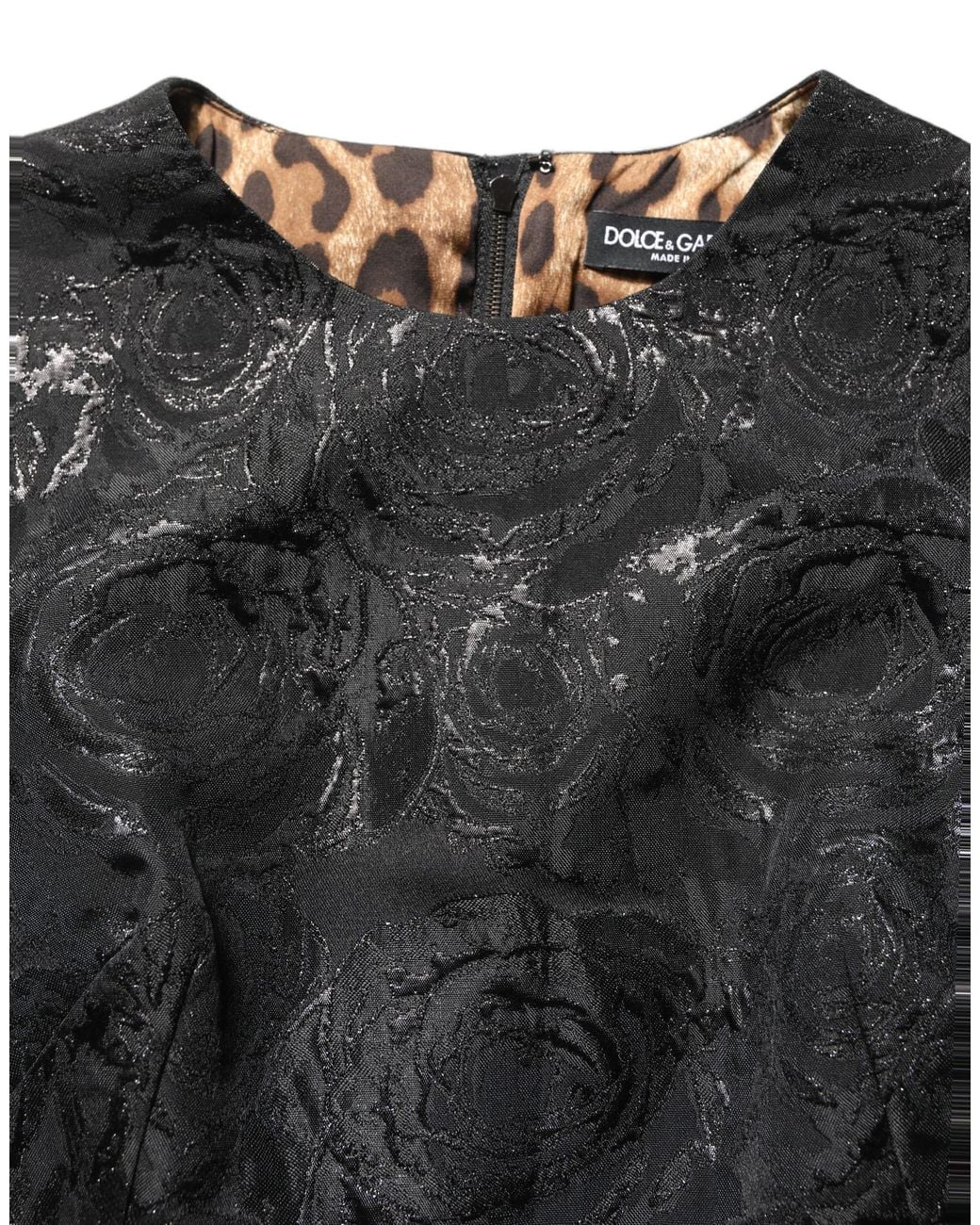 Dolce & Gabbana Black Floral Jacquard Flared A-Line Dress