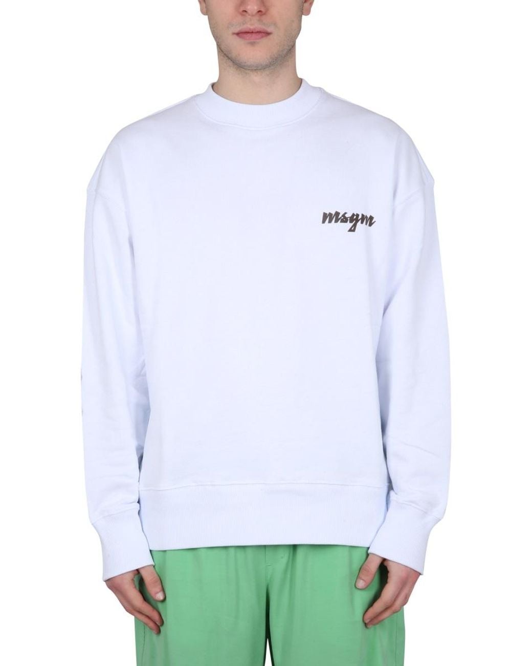 MSGM Green Msgm Logo Crewneck Sweatshirt for men