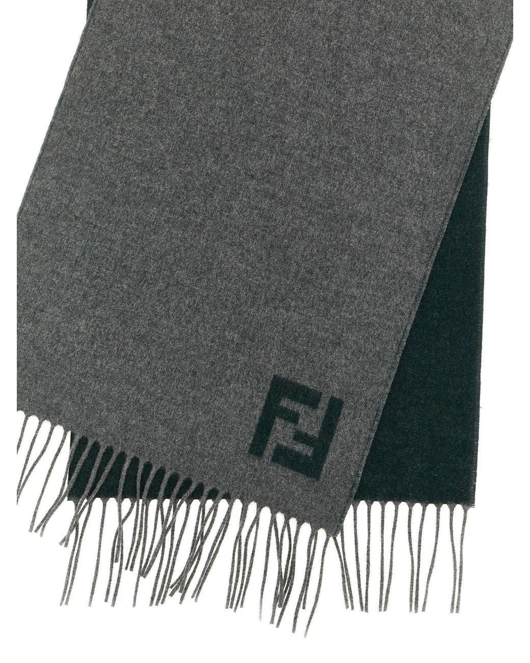 Fendi Gray Double-Sided Wool-Cashmere With Ff Intarsia Scarf