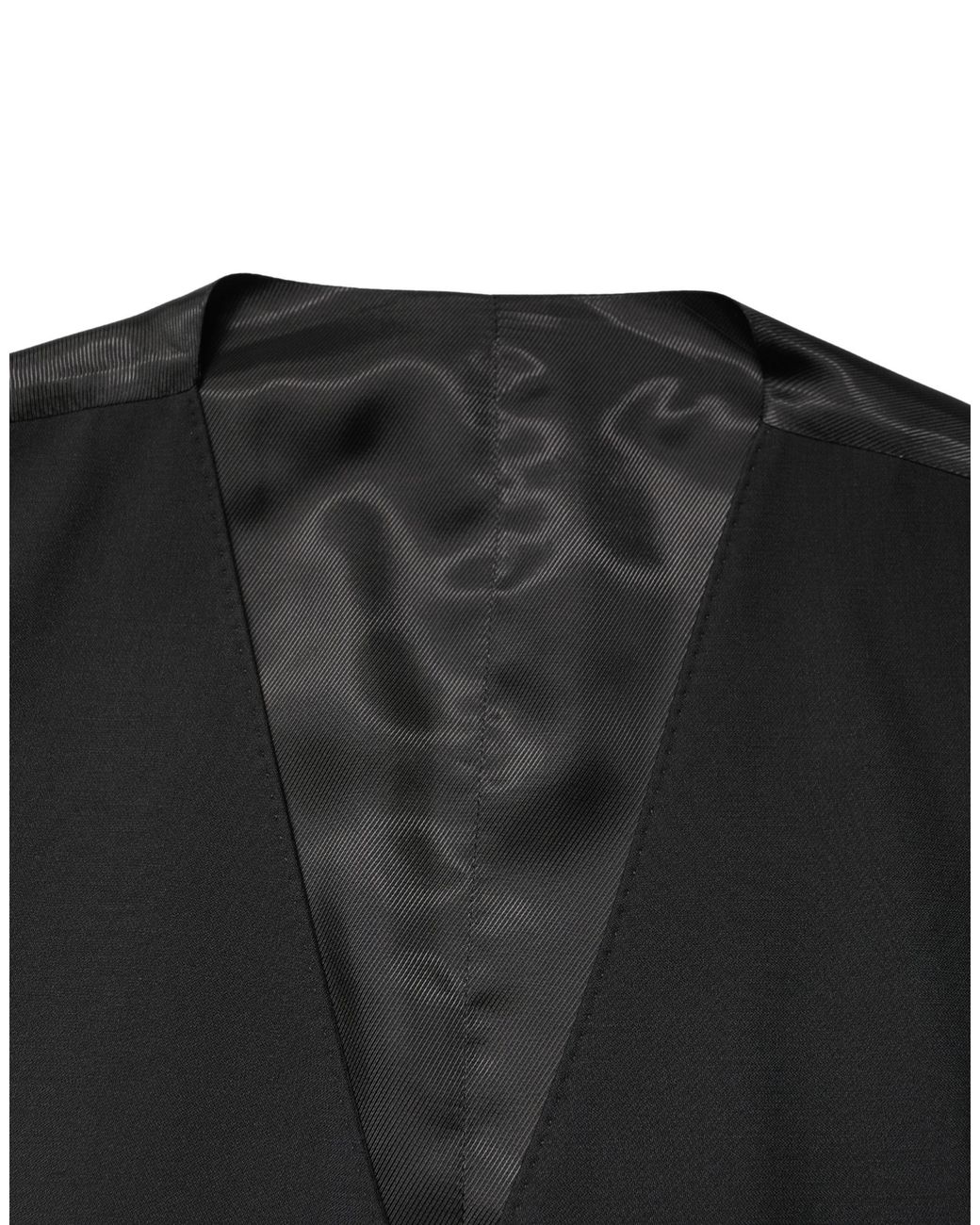 Dolce & Gabbana Black Wool Single Breasted Waistcoat Vest Virgin Silk Nylon Flax Clothing for men