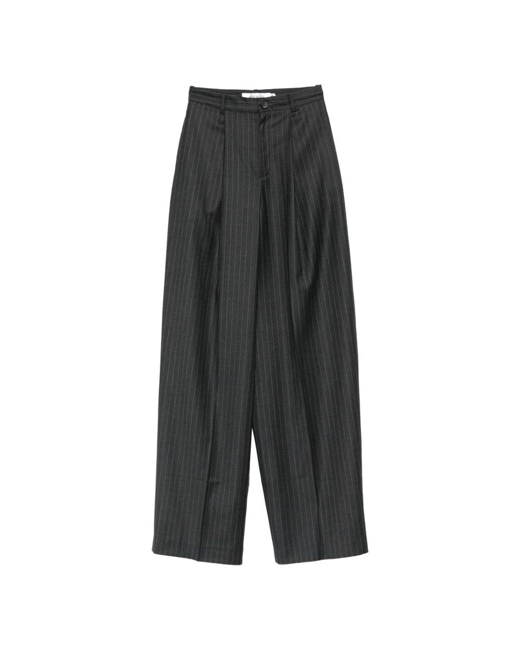 AYA MUSE Gray Pinstripe-Print Pleated Trousers