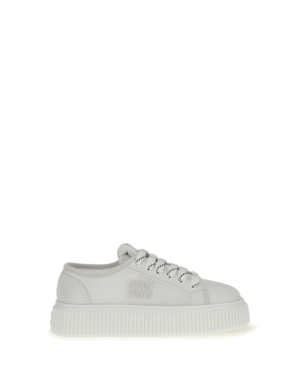 Miu Miu White Platform Sneakers Upper: Polyamide Lace-Up Shoes