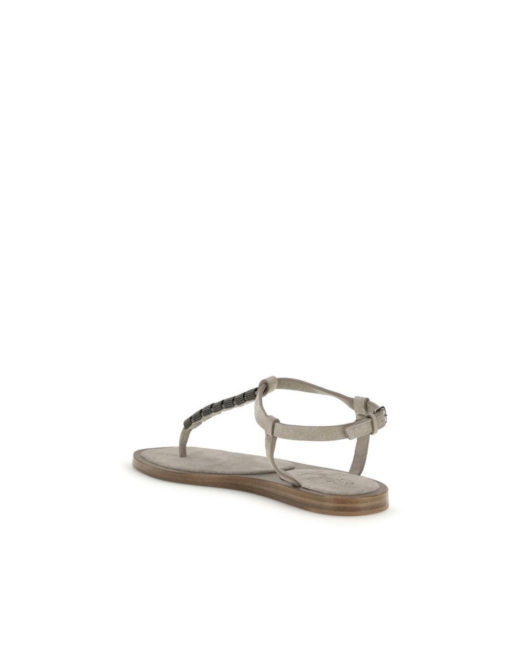 Brunello Cucinelli Natural Beige Calf Leather Bos Taurus Flat Sandals
