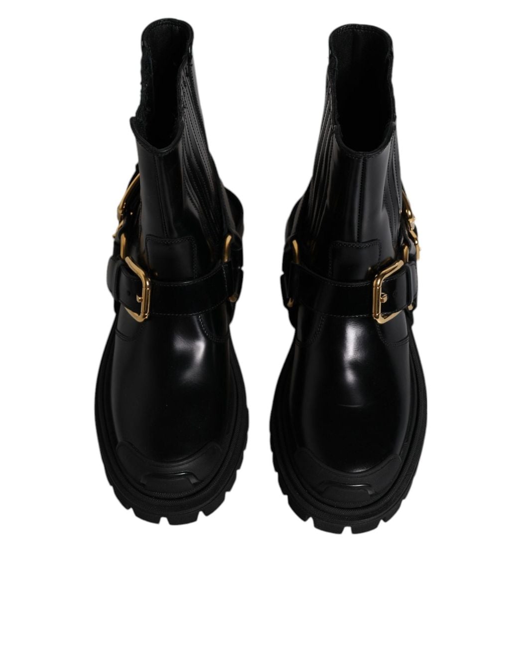 Dolce & Gabbana Black Leather Slip On Stretch Trekking Boots Shoes for men