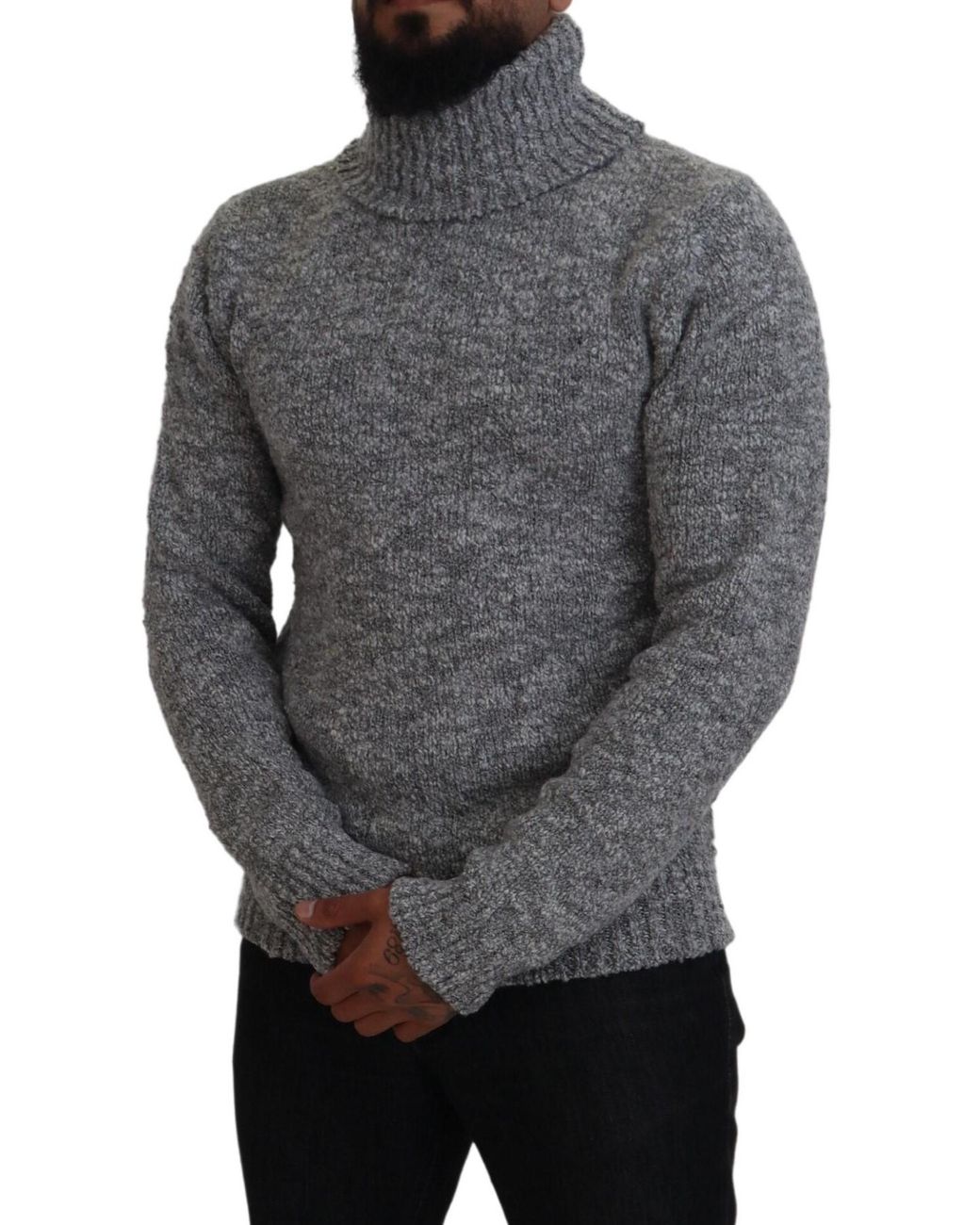 Dolce & Gabbana Gray Wool Knit Turtleneck Pullover Sweater for men