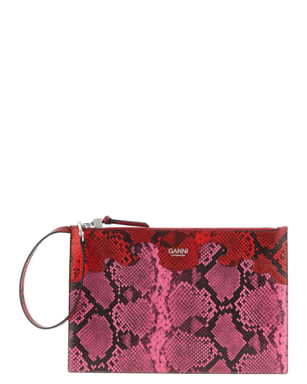 Ganni Snake-Print Recycled Leather Clutch in Red | Lyst