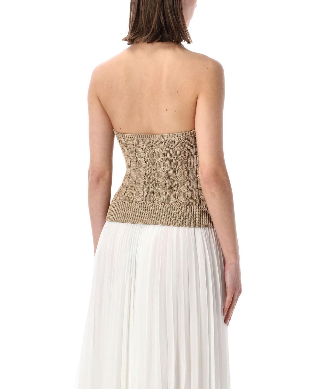 Ralph Lauren Natural Cable Knit Silk Halter Top