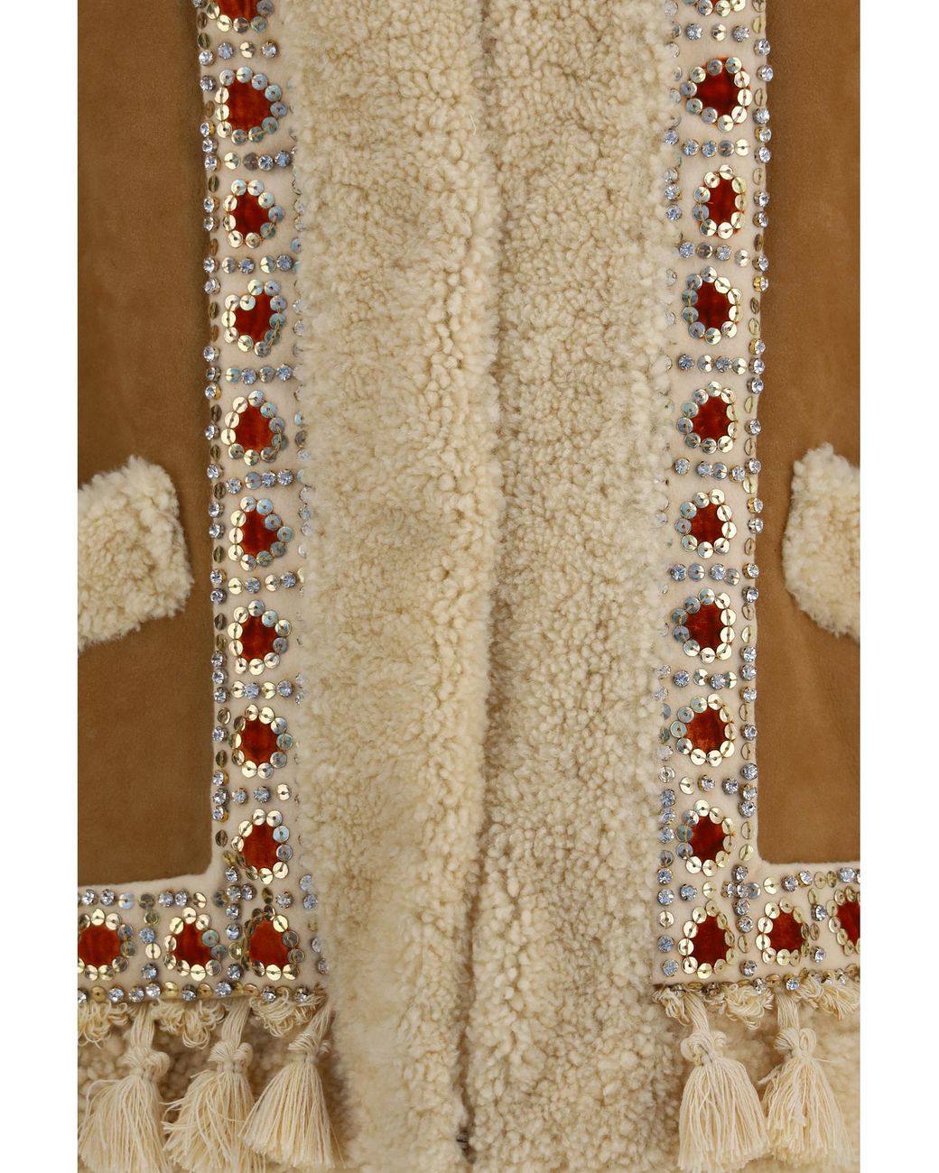 Valentino Natural Vest Suede And Fur Camel-Multicolour Lamb Leather Coat