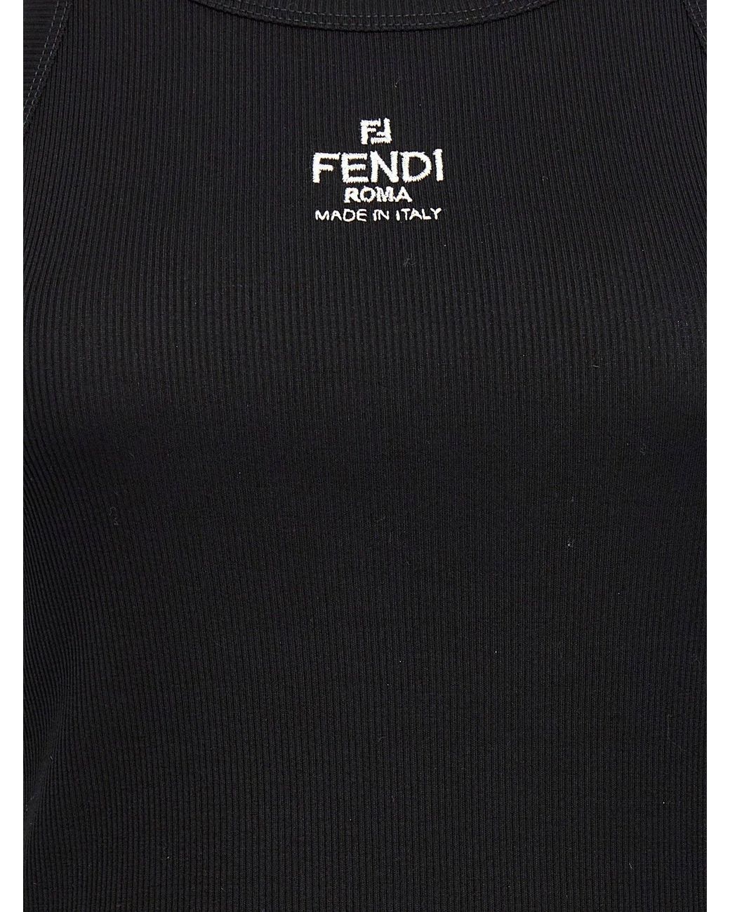 Fendi Black Logo-Embroidered Tank Top