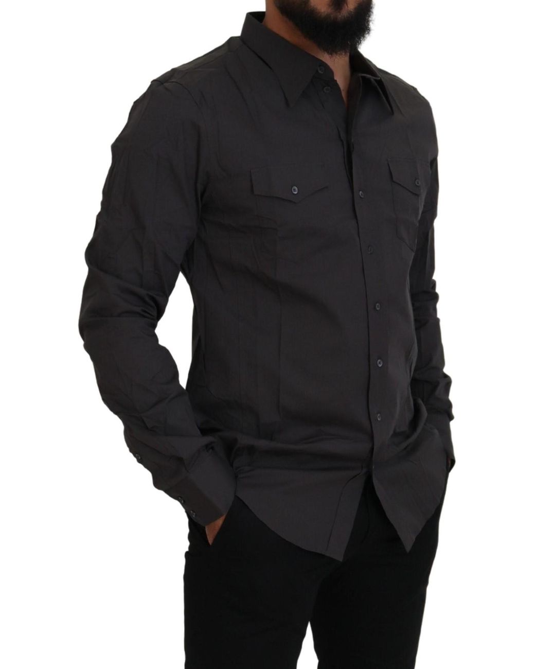 Dolce & Gabbana Black Sicilia Slim Fit Stretch Dress Shirt Cotton for men