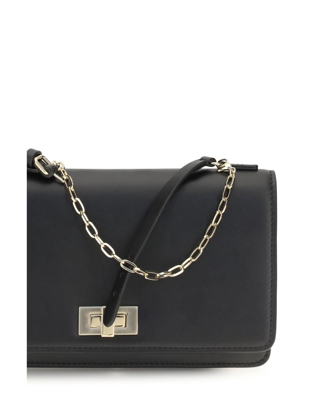 Fendi Black Leather Chain Wallet Peekaboo Calf & Purses