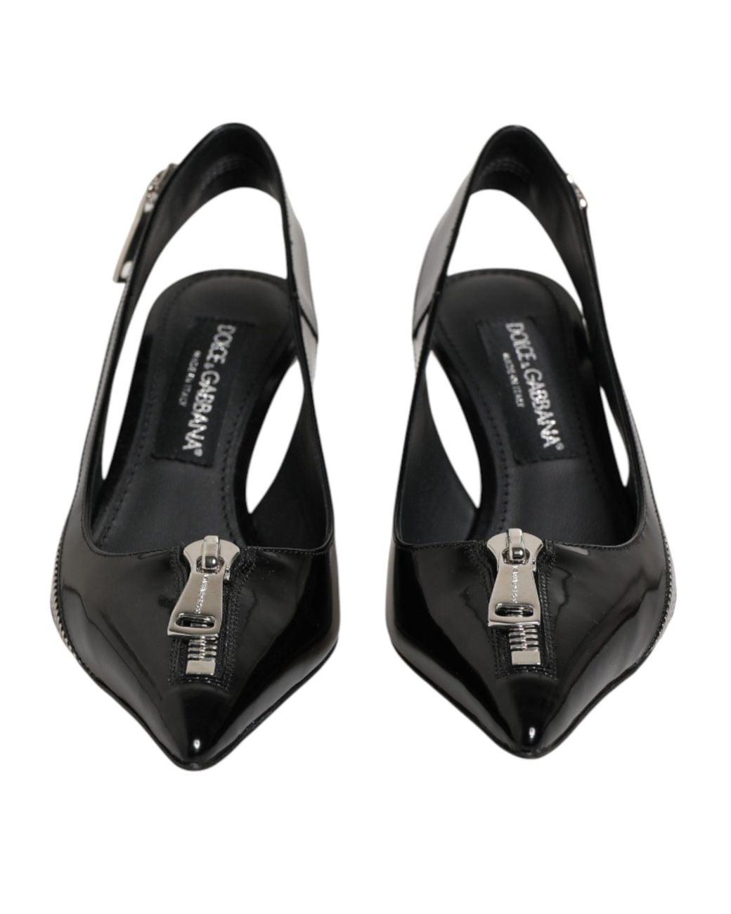 Dolce & Gabbana Black Zipper Leather Heels Slingbacks Shoes 100Lf