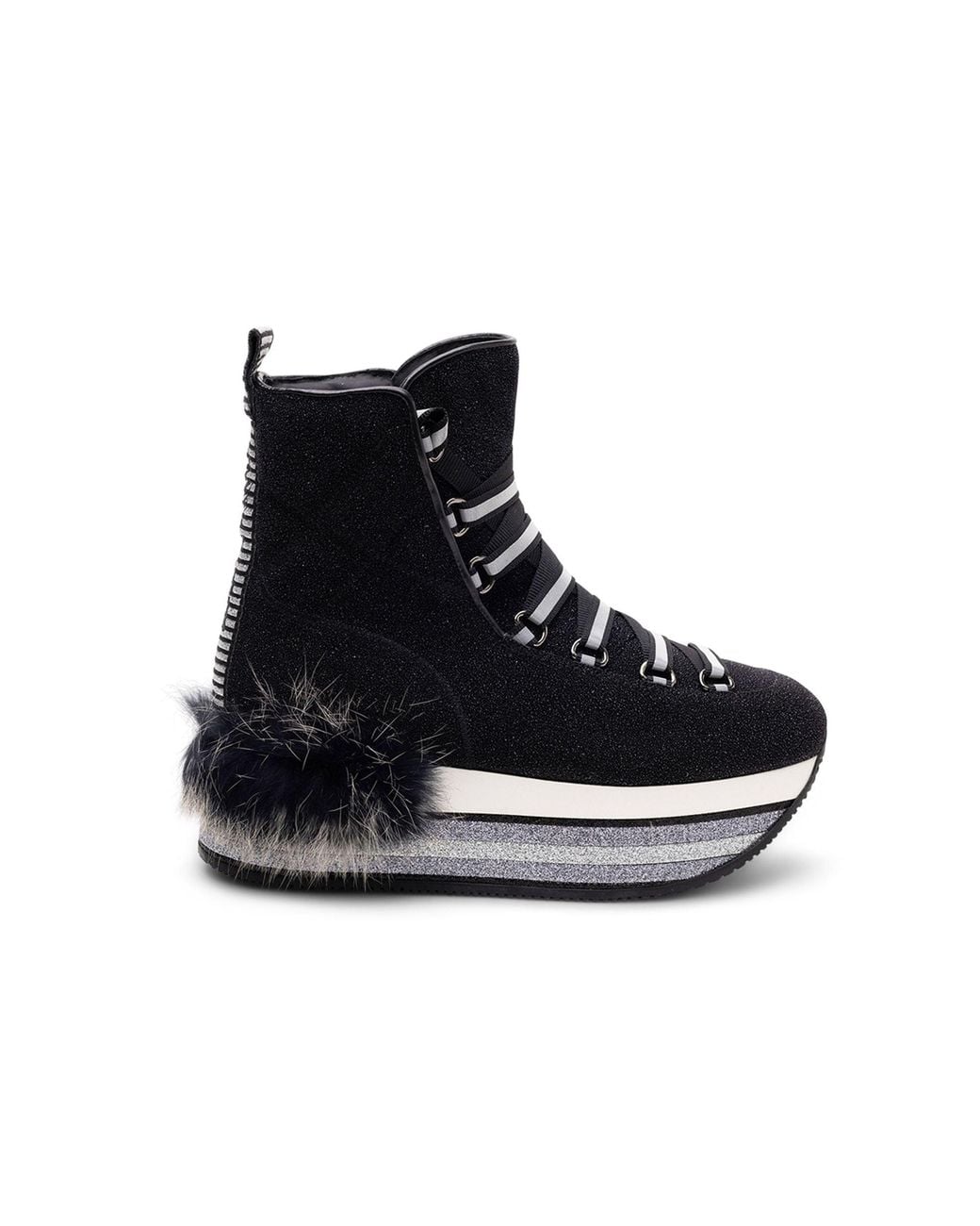 Hogan Black Fur-Trimmed Platform Boots