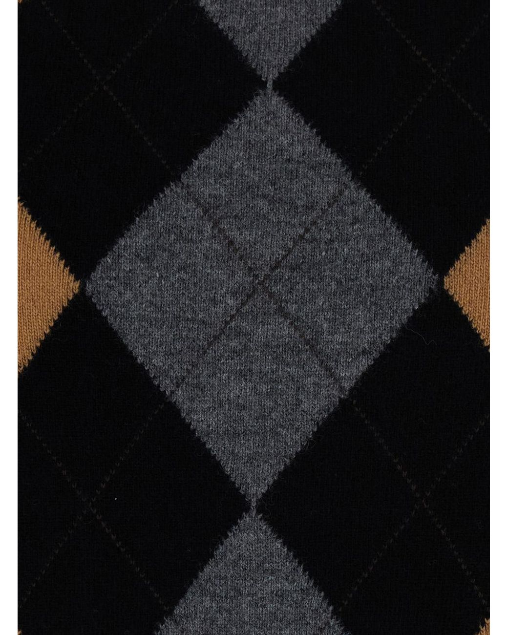 Jucca Black Round-Neck Sweater With Argyle Motif — Wool Tops