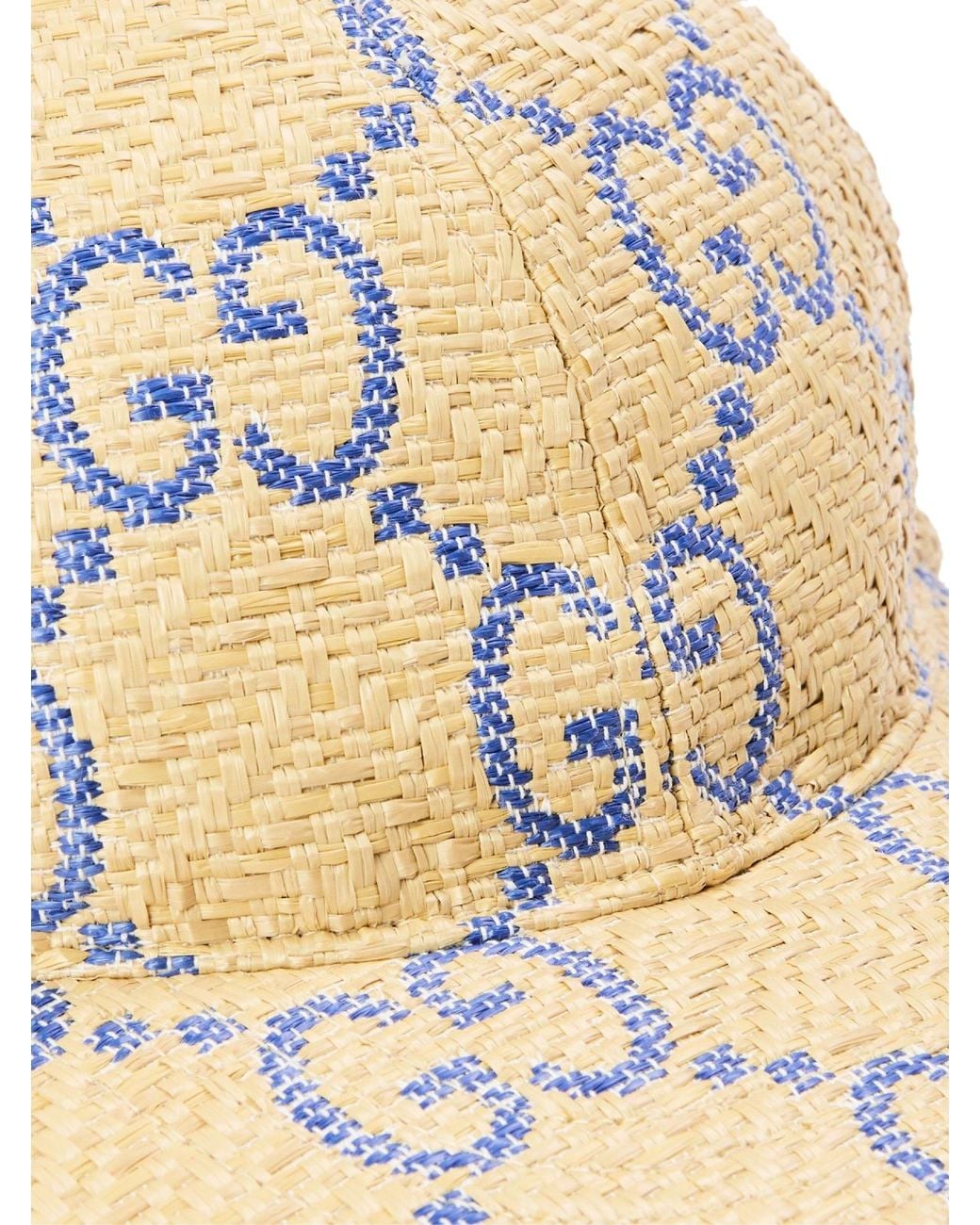 Gucci Natural Raffia Effect Gg Monogram Baseball Cap Accessories Beanies & Hats