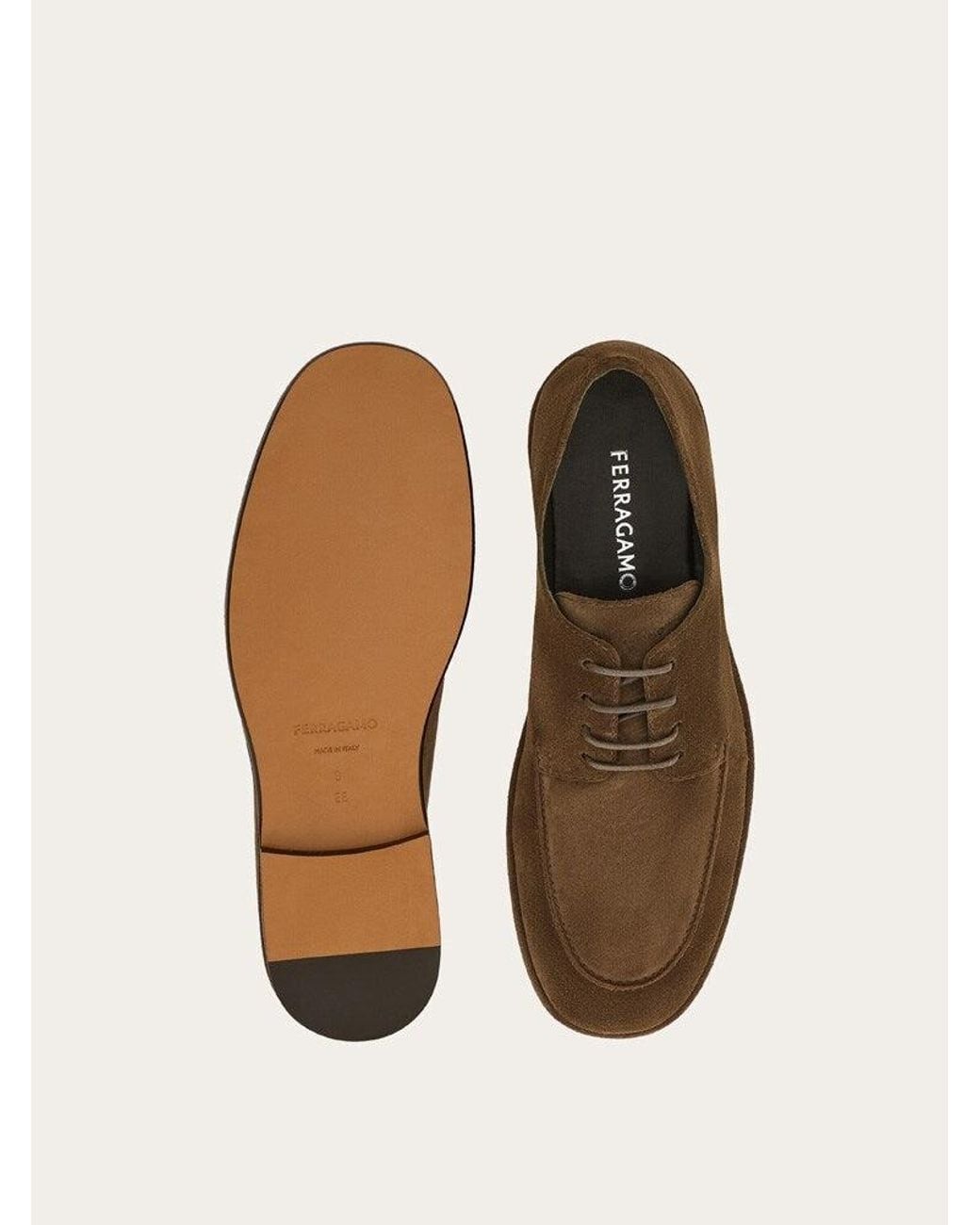 Ferragamo Brown Suede Lace Up Shoes for men