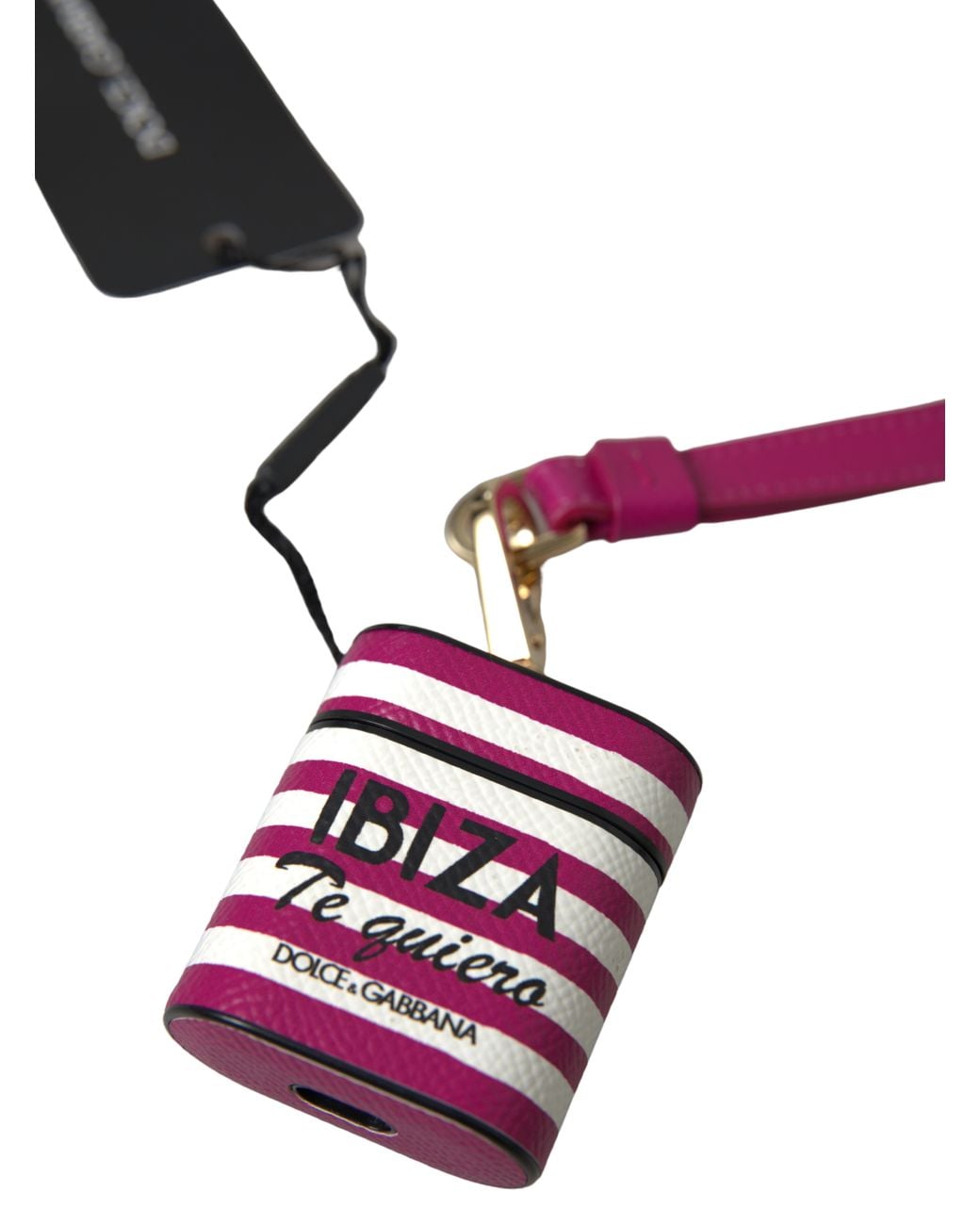 Dolce & Gabbana Pink Fuchsia Dauphine Leather Logo Airpods Case Accessory