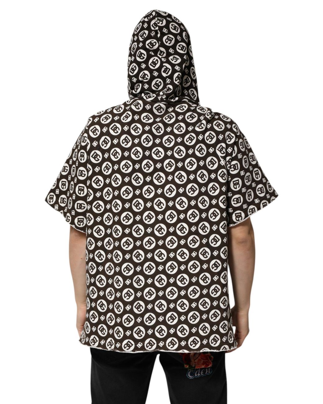 Dolce & Gabbana Black Logo Print Short Sleeve Hoodie for men