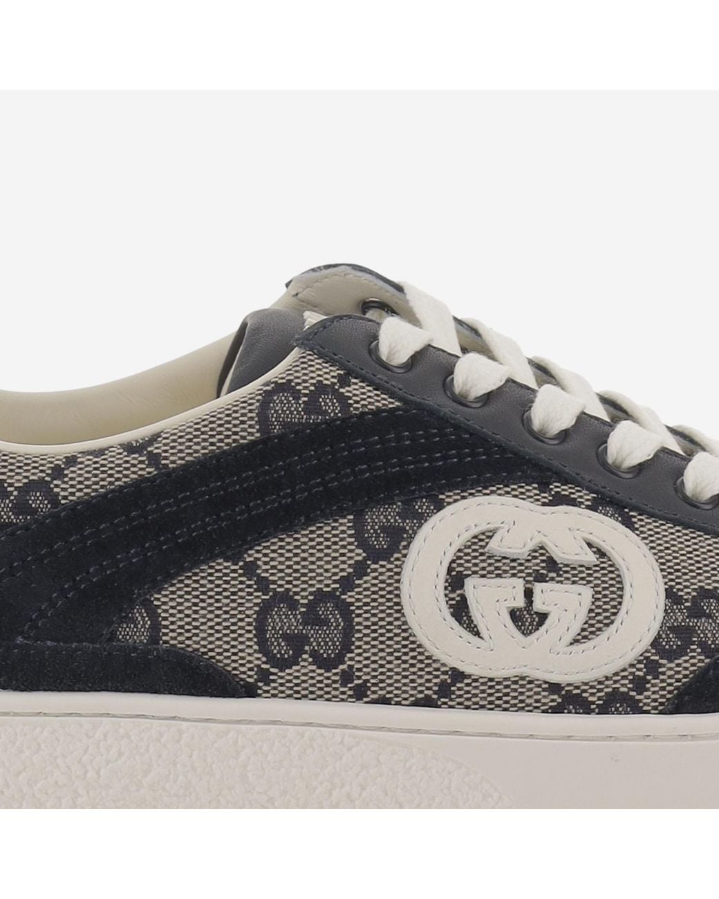 Gucci Gray Gg Fabric And Leather Sneakers Trainers for men