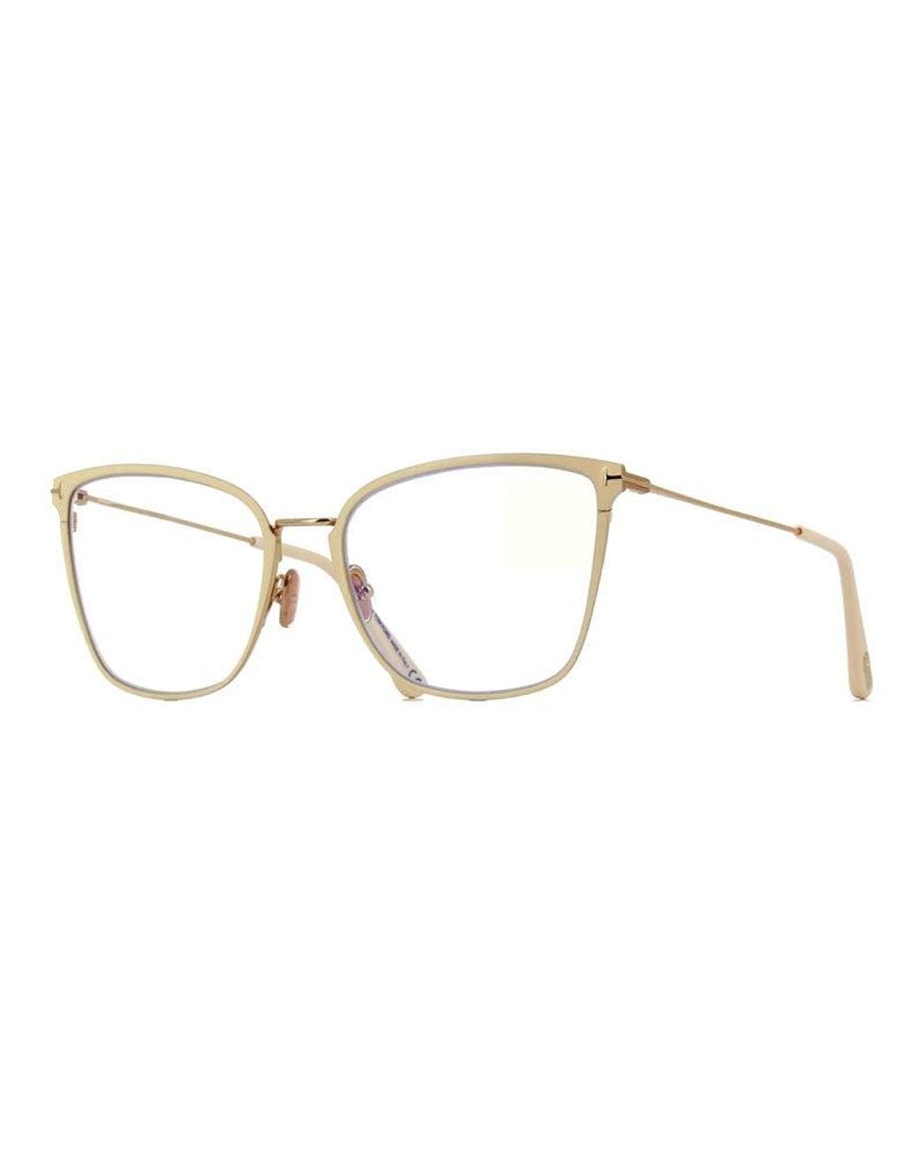 Tom Ford Metallic Eyeglasses Butterfly Full Rim, Frame And Clear Light Block Lens Ft5839-B025 Sunglasses