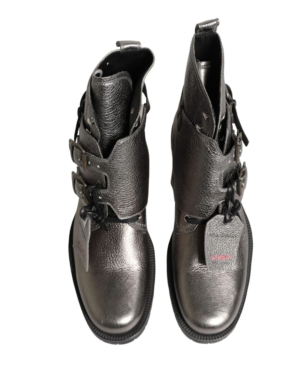 Dolce & Gabbana Black Metallic Leather Buckle Ankle Boots Shoes for men