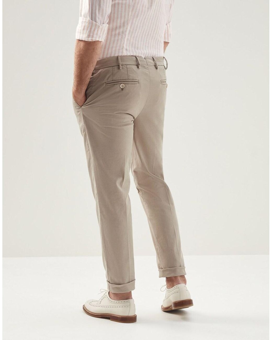 Brunello Cucinelli Natural Clay Tailored Cotton Trousers for men