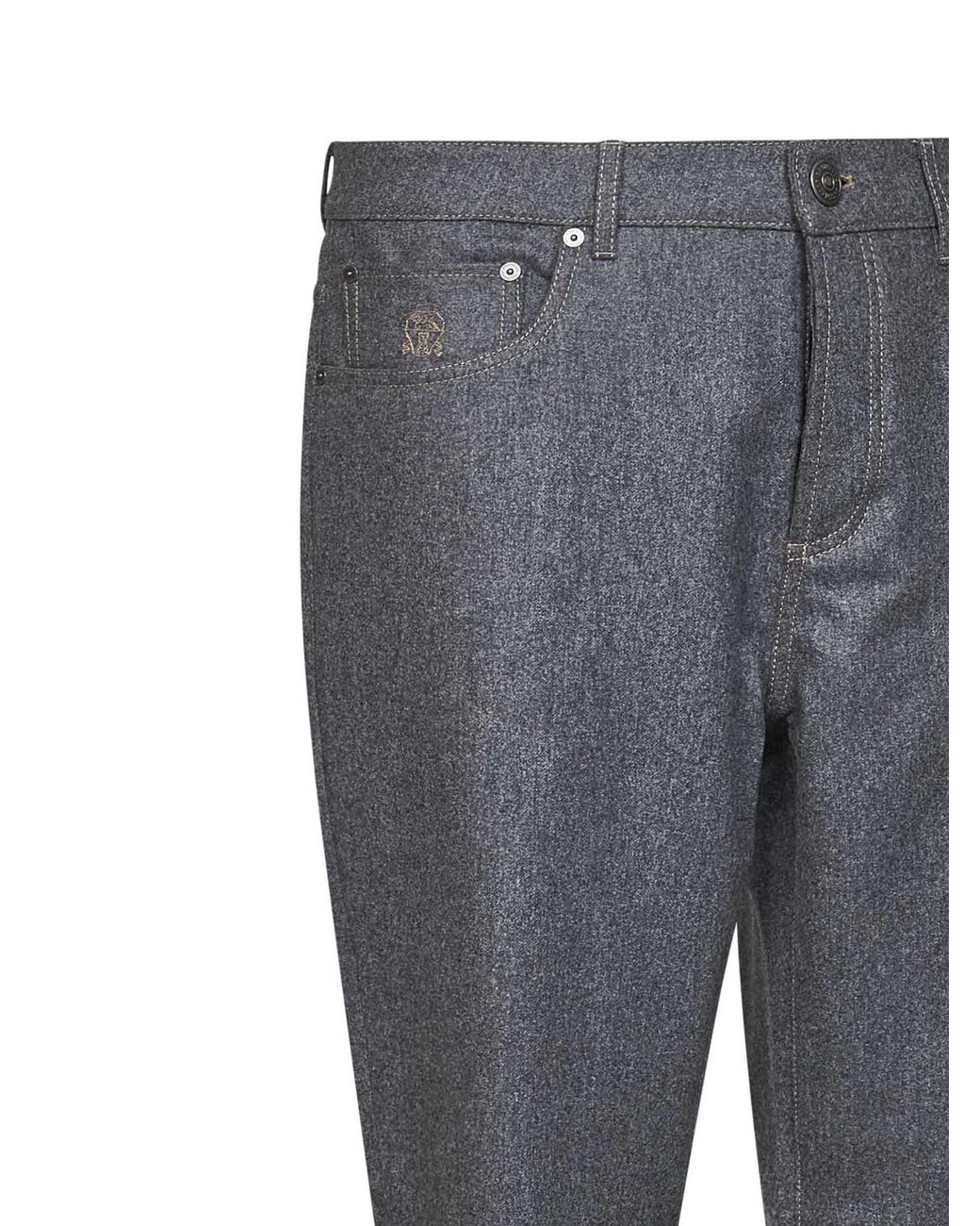 Brunello Cucinelli Gray Medium Virgin Wool Flannel Five-Pocket Trousers for men