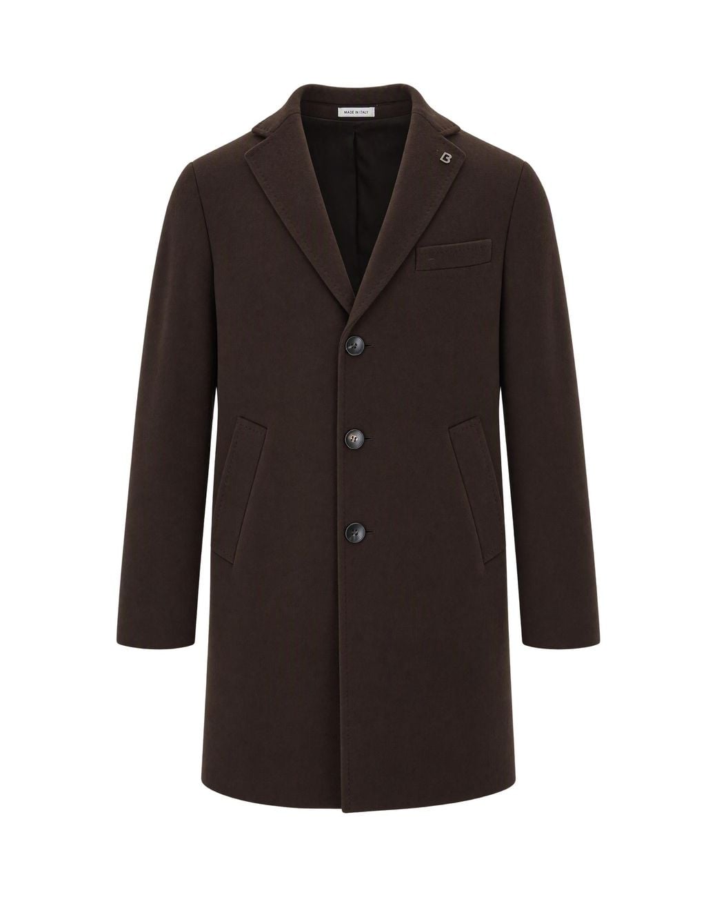 BRERAS Milano Black Single-Breasted Three-Button Wool-Cashmere Coat Outer Fabric: Wool for men