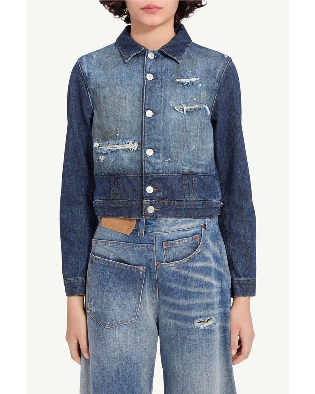 MM6 by Maison Margiela Blue Mm6 Maison Margiela Distressed Denim Jacket