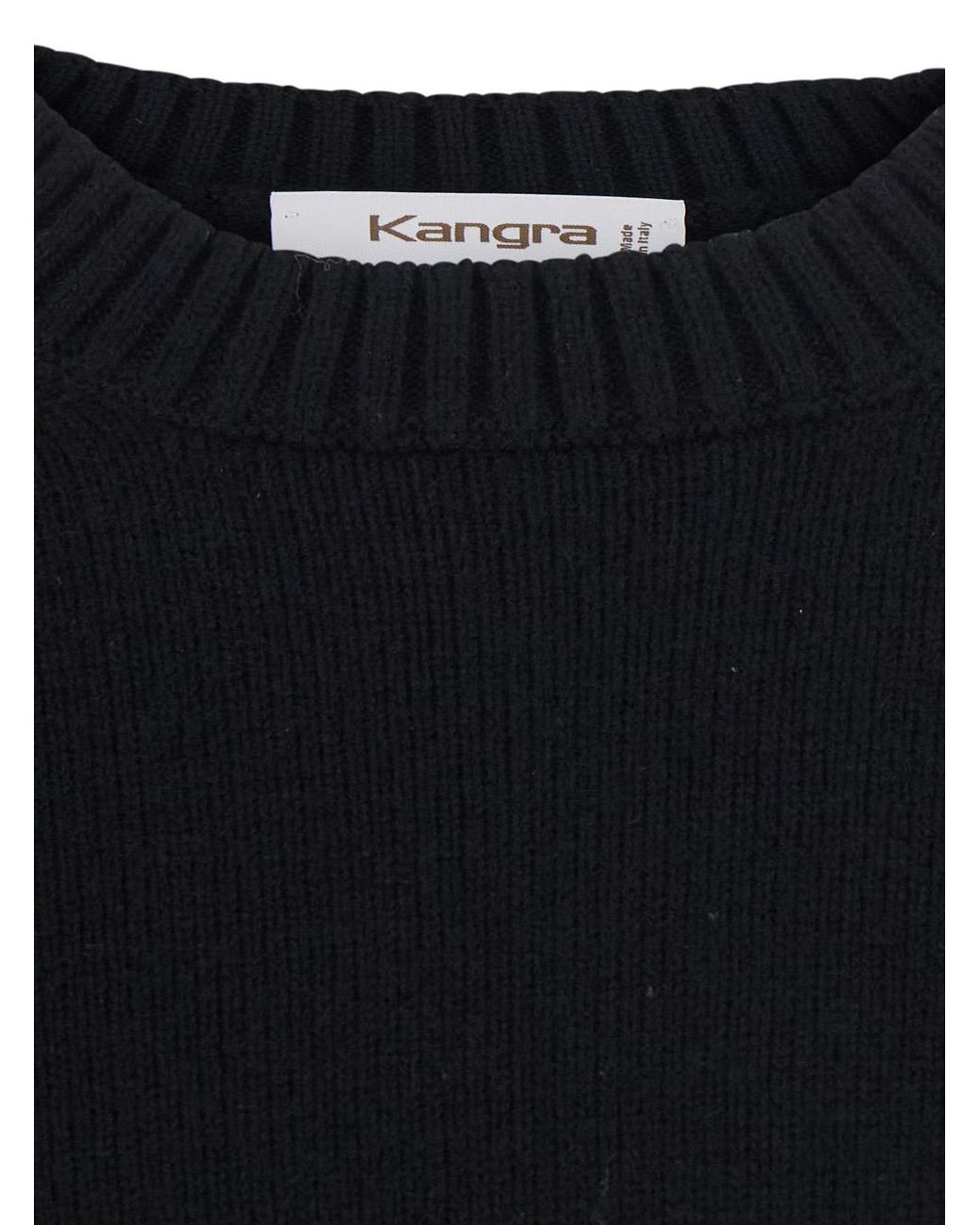 Kangra Black Crew Neck Sweater Wool-Cashmere Tops for men