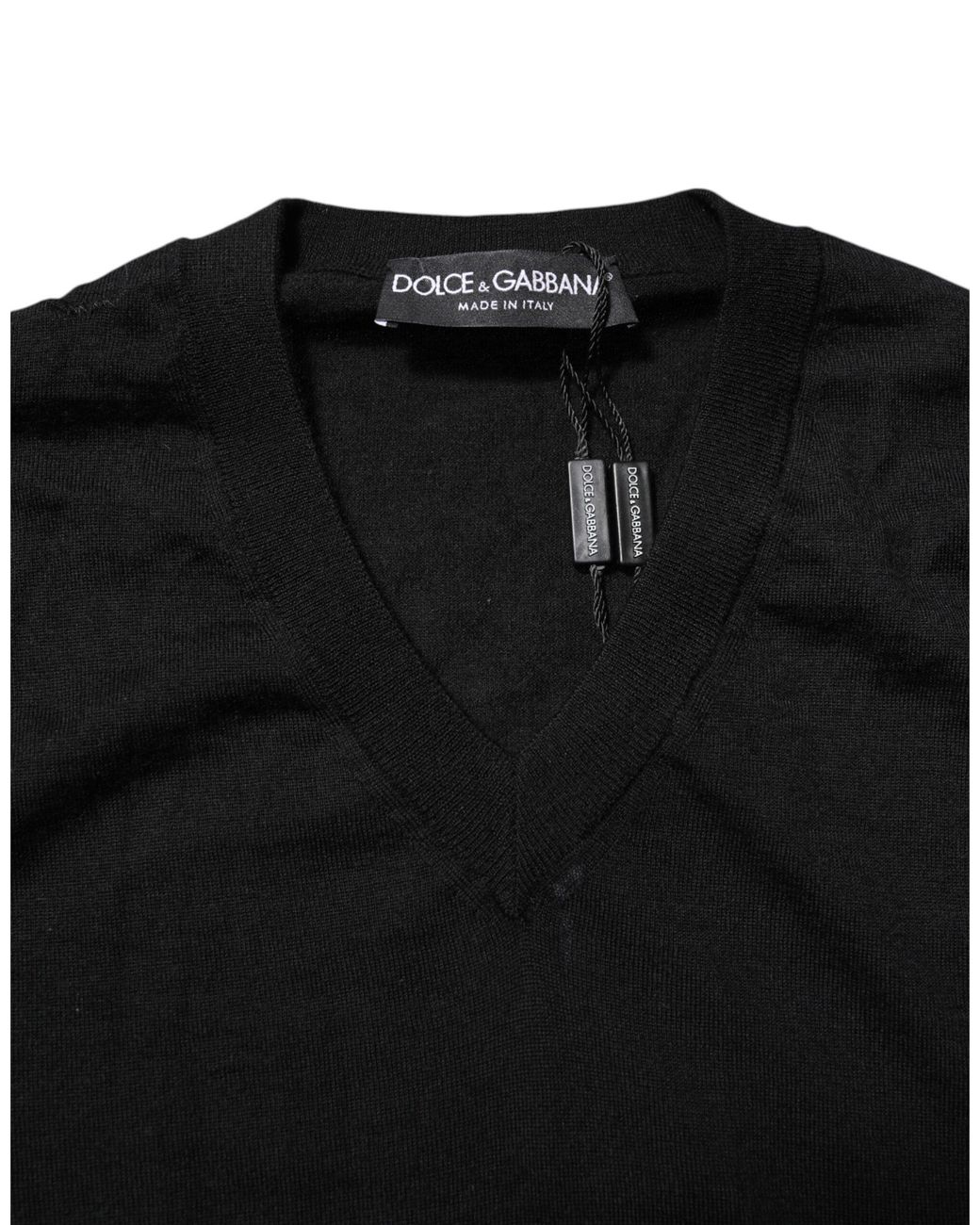 Dolce & Gabbana Black Vneck Wool Long Sleeve Knit for men