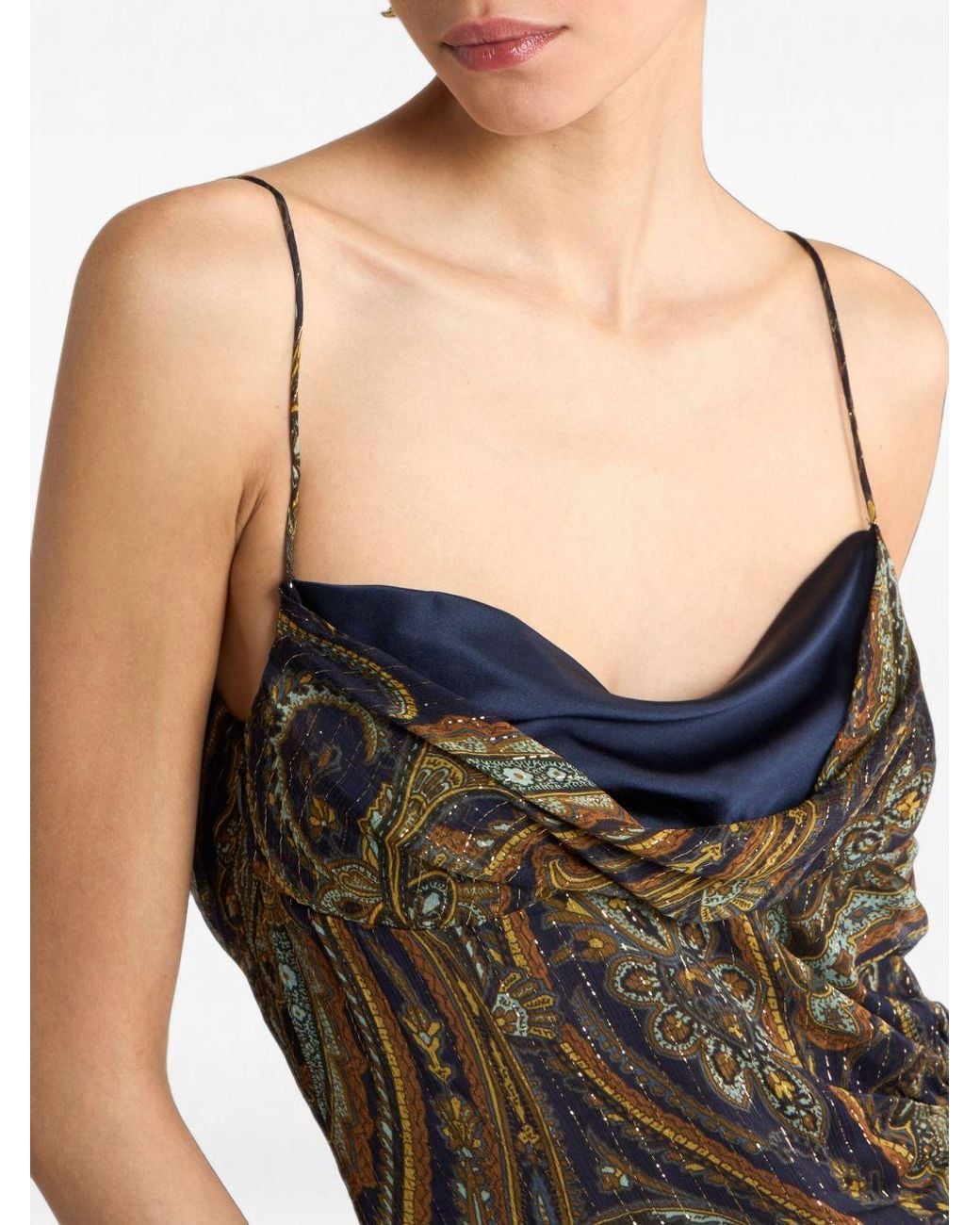 Etro Natural Long Silk Dress With Draping And Paisley Motif