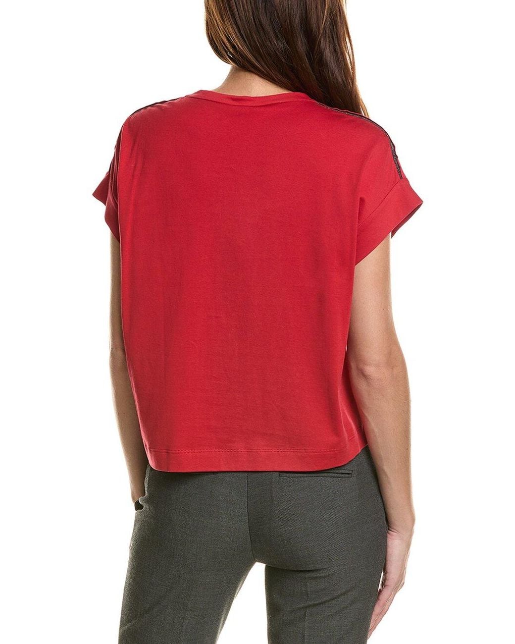 Brunello Cucinelli Red Boxy Short-Sleeve Top