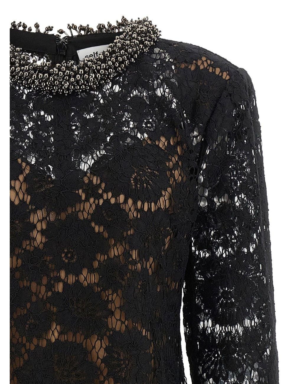 Self-Portrait Black Lace With Jewel Collar Dress