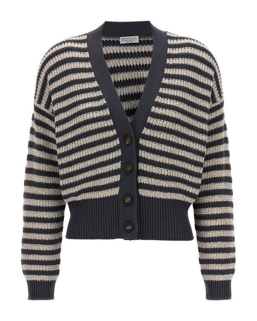 Brunello Cucinelli Black Ether Striped Button Front Sweater Clothing