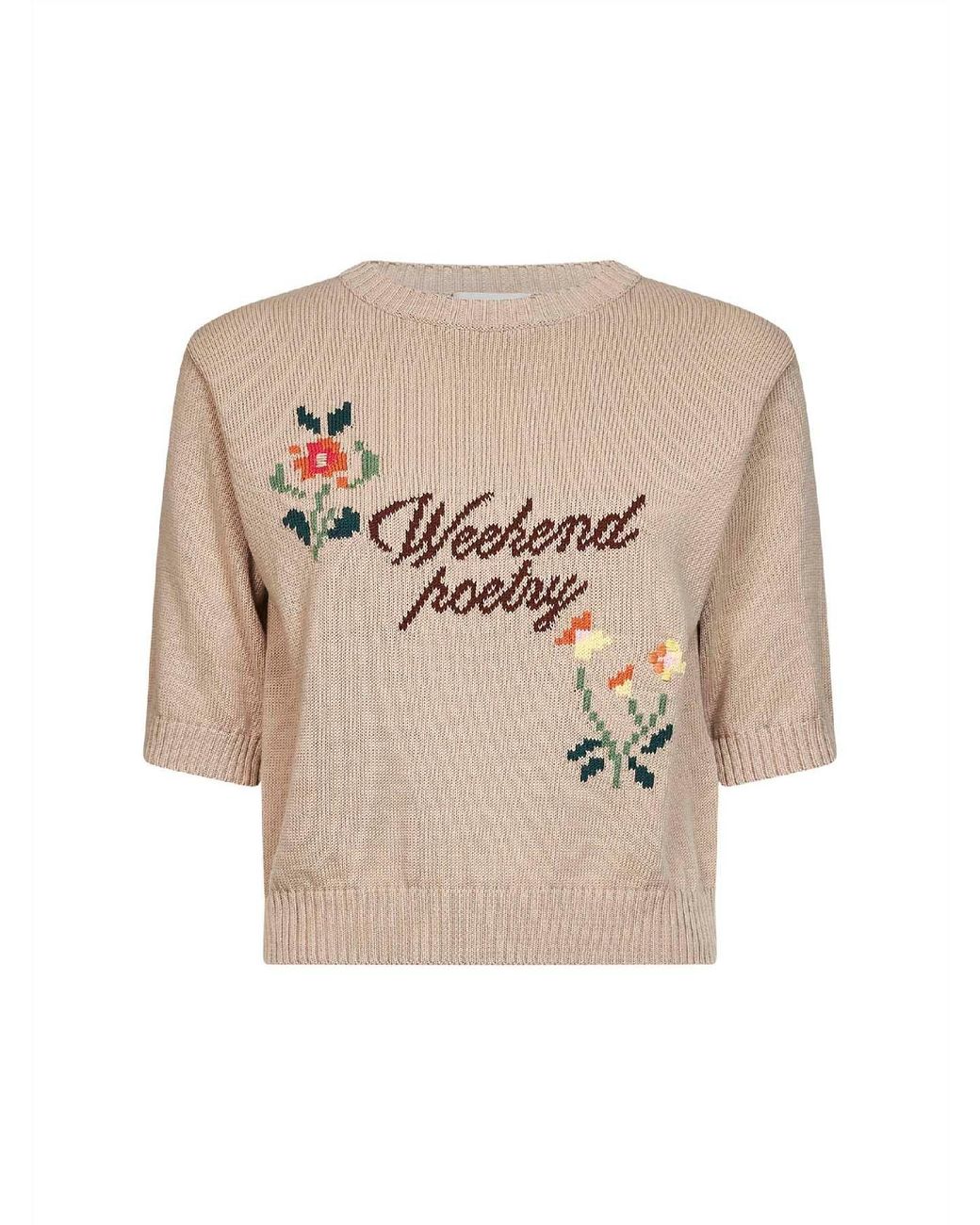 Weekend by Maxmara Natural Embroidered Cotton Knit Top