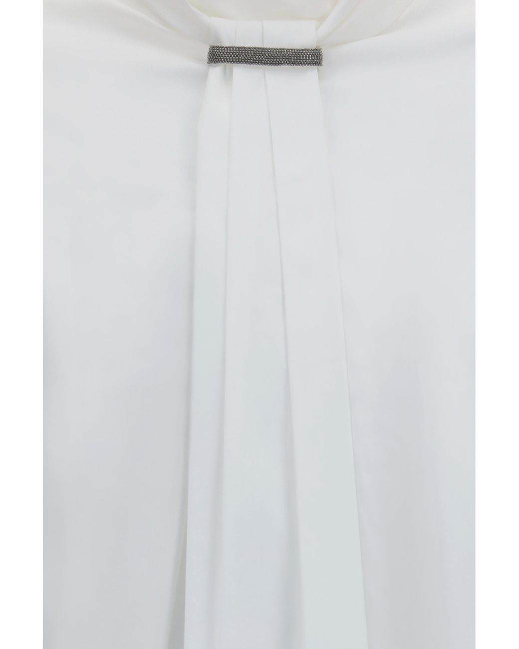Brunello Cucinelli White Blouse With Monili Decoration Cotton; Polyamide; Elastane Shirt