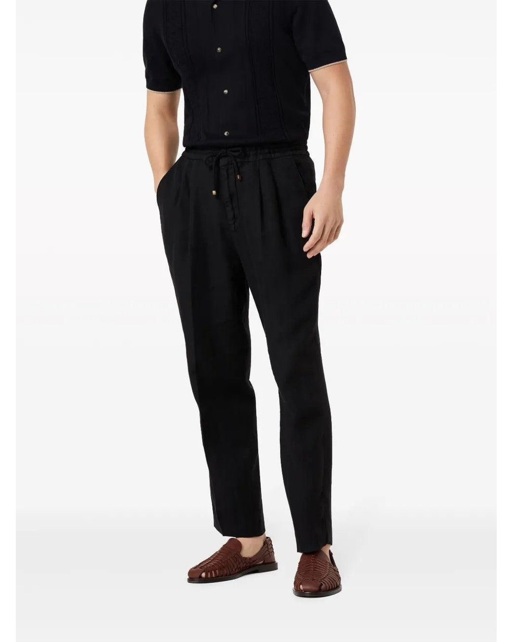 Brunello Cucinelli Black Linen Trousers for men