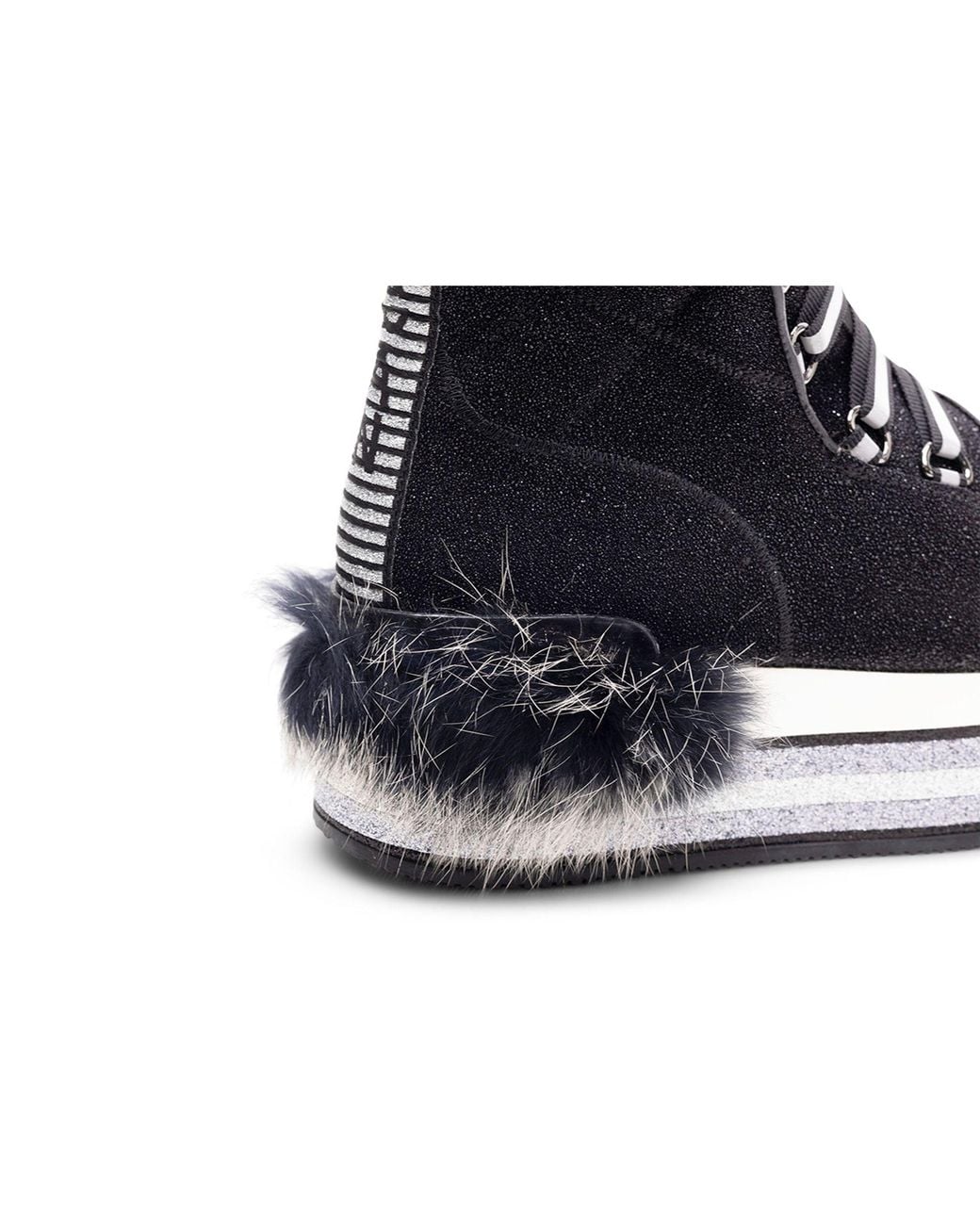 Hogan Black Fur-Trimmed Platform Boots