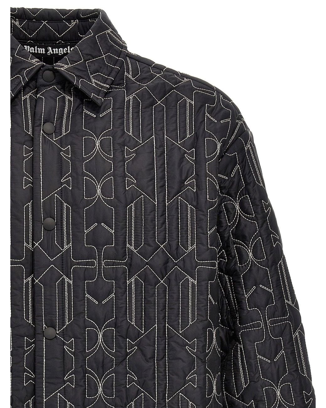 Palm Angels Gray Quilted Nylon Monogram Jacket for men