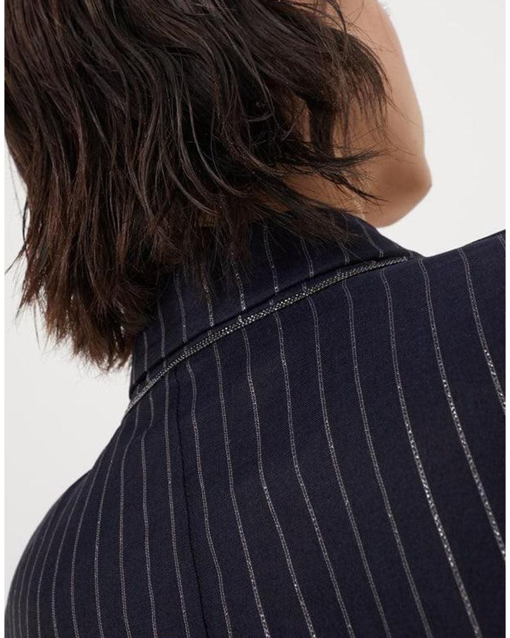 Brunello Cucinelli Blue Pinstripe Cotton Jacket