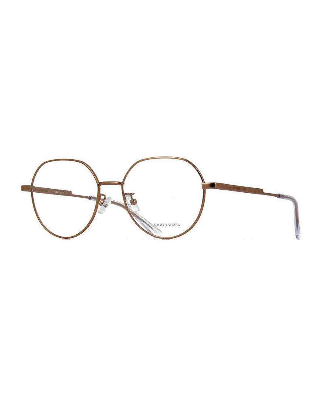 Bottega Veneta Metallic Eyeglasses Round Full Rim, Frame And Clear Demo Lenses Lens Bv1076Oa001