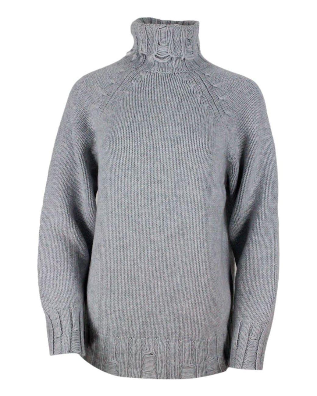 Malo High-neck Sweater With Tears In Cashmere in Gray | Lyst