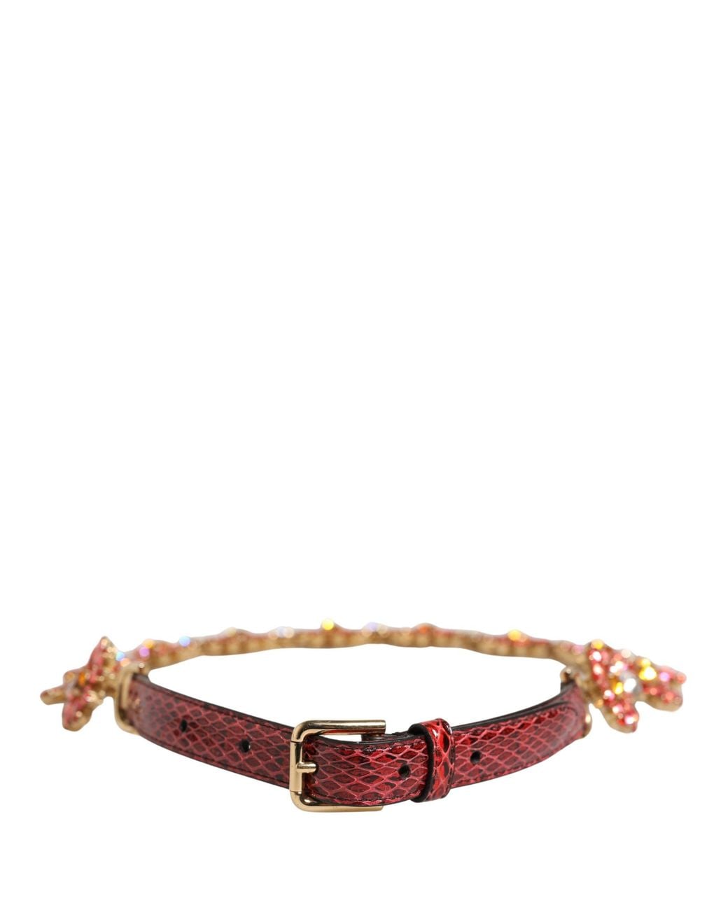 Dolce & Gabbana Red Leather Daisy Crystal Embellished Waist Belt Cristal Real Brass Ayers