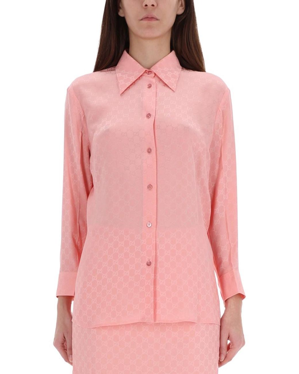 Gucci Pink Gucci 100% Silk Mother-Of-Pearl Button Shirt