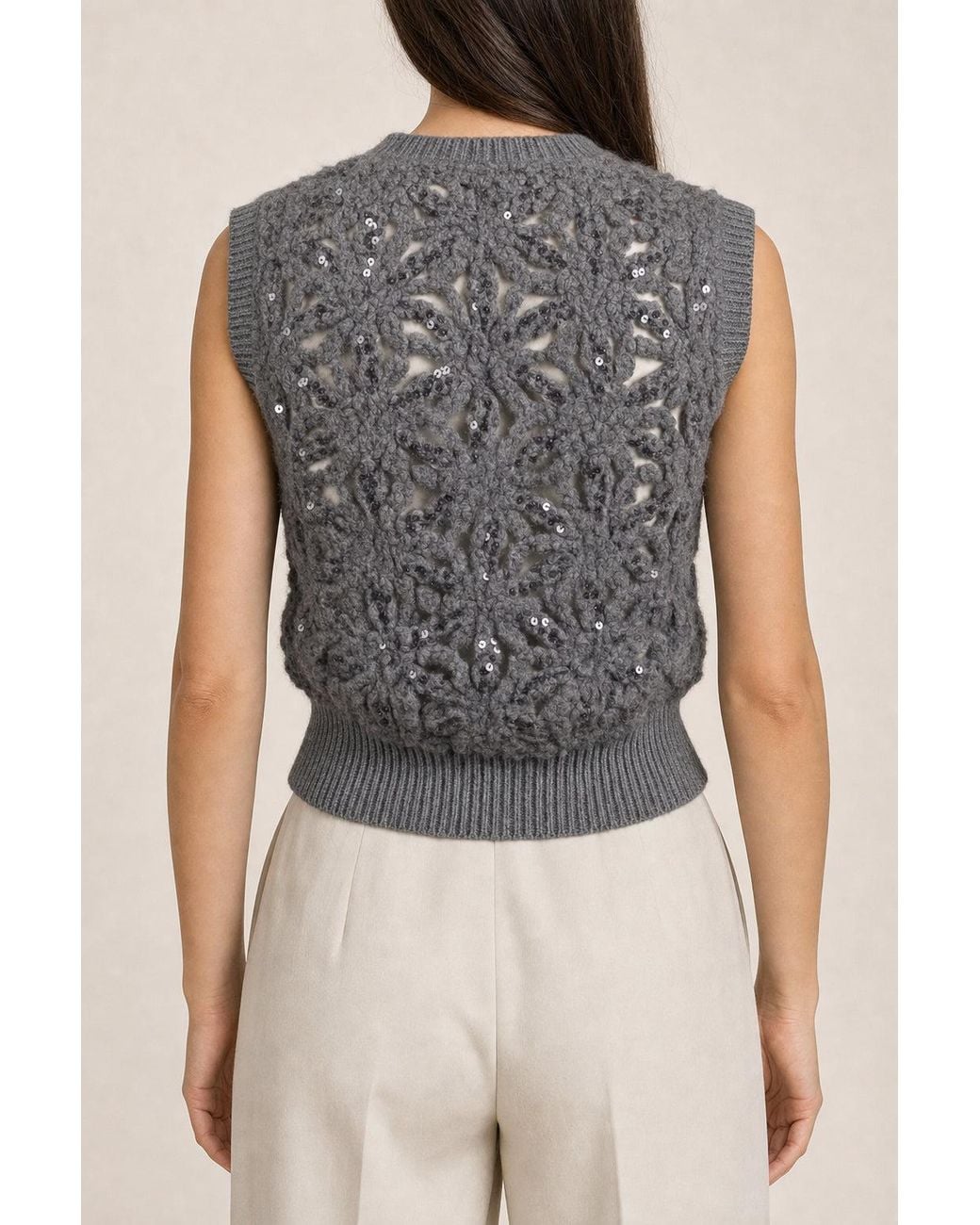 Brunello Cucinelli Gray Medium Wool Knit Sweater Clothing