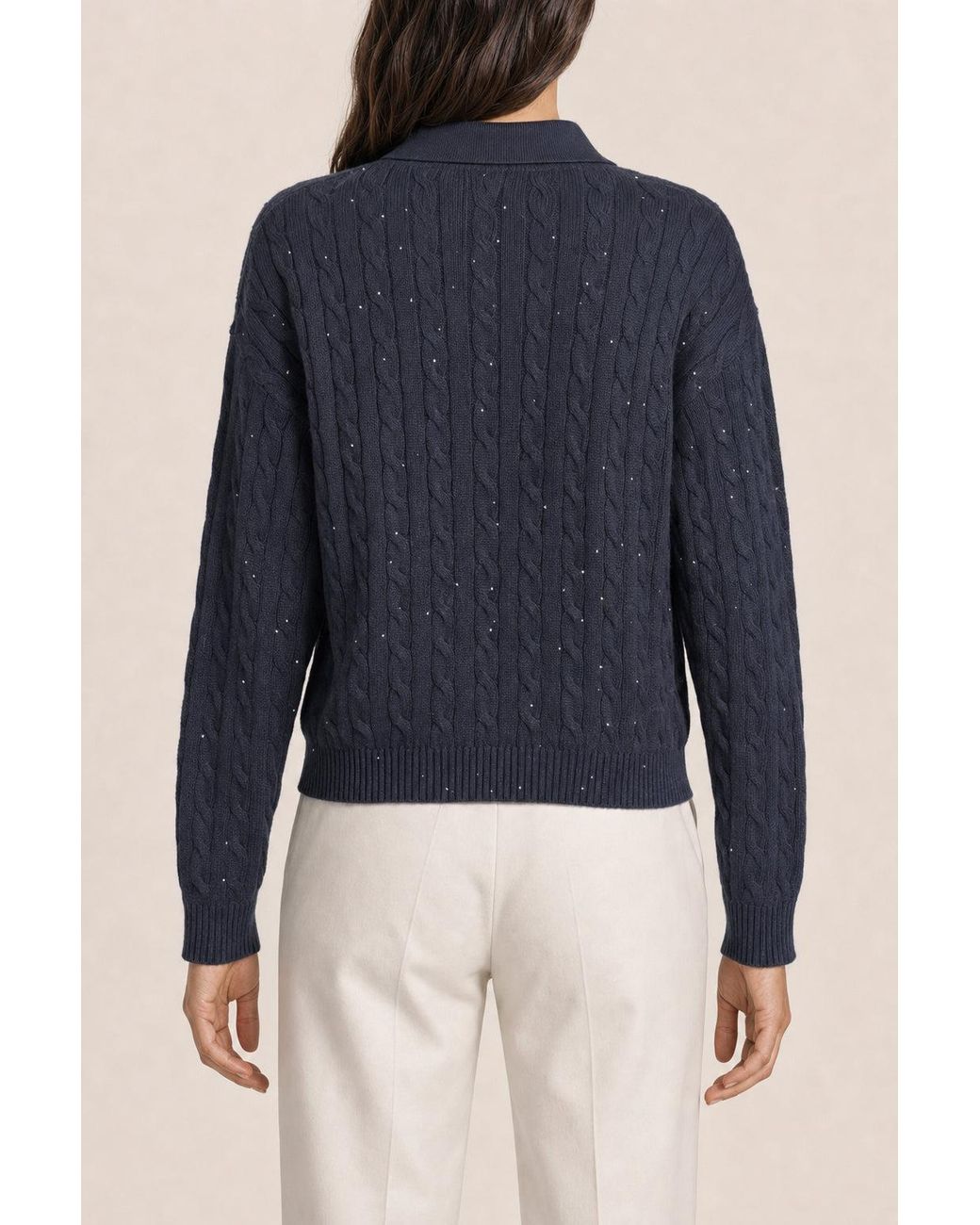 Brunello Cucinelli Blue Dark Cable Knit Sweater