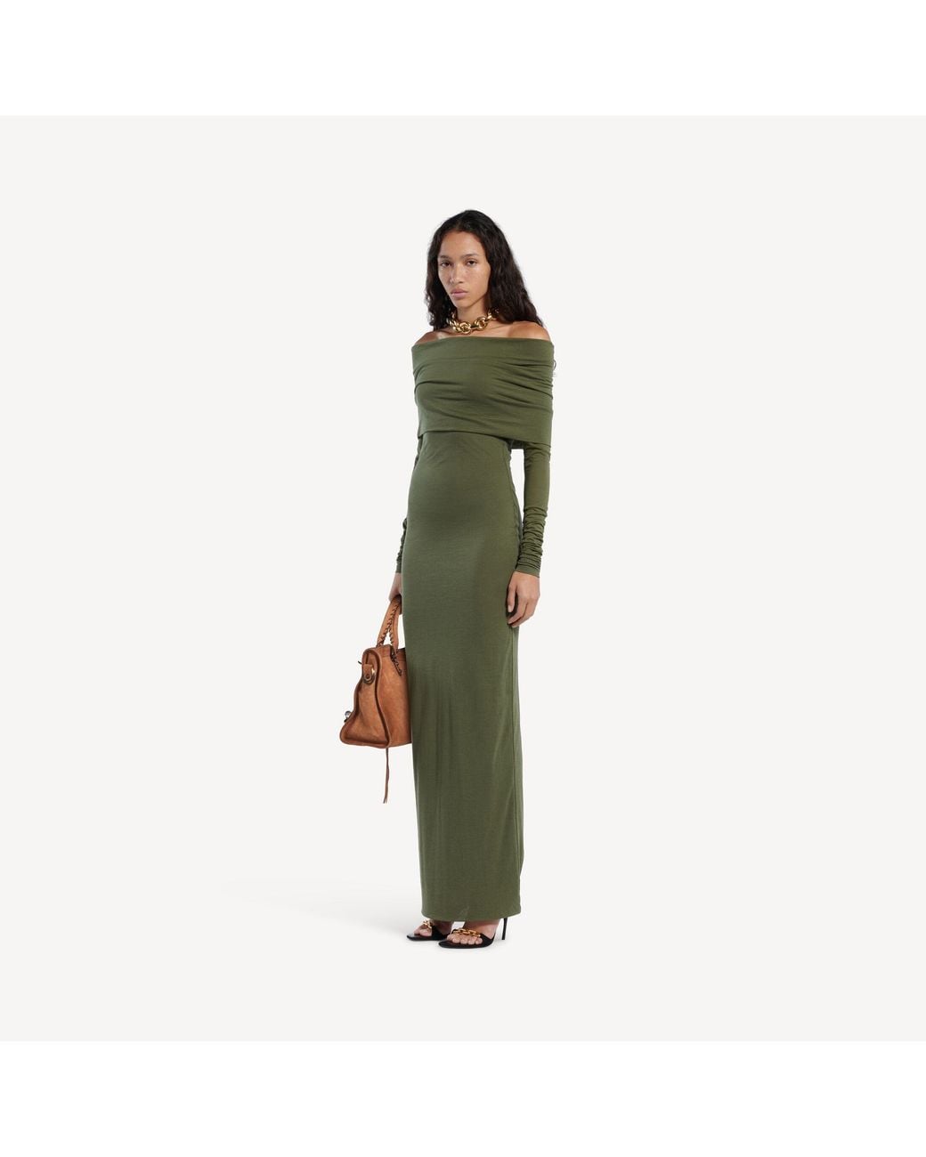 Balenciaga Green Balenciaga Off-Shoulder Dress