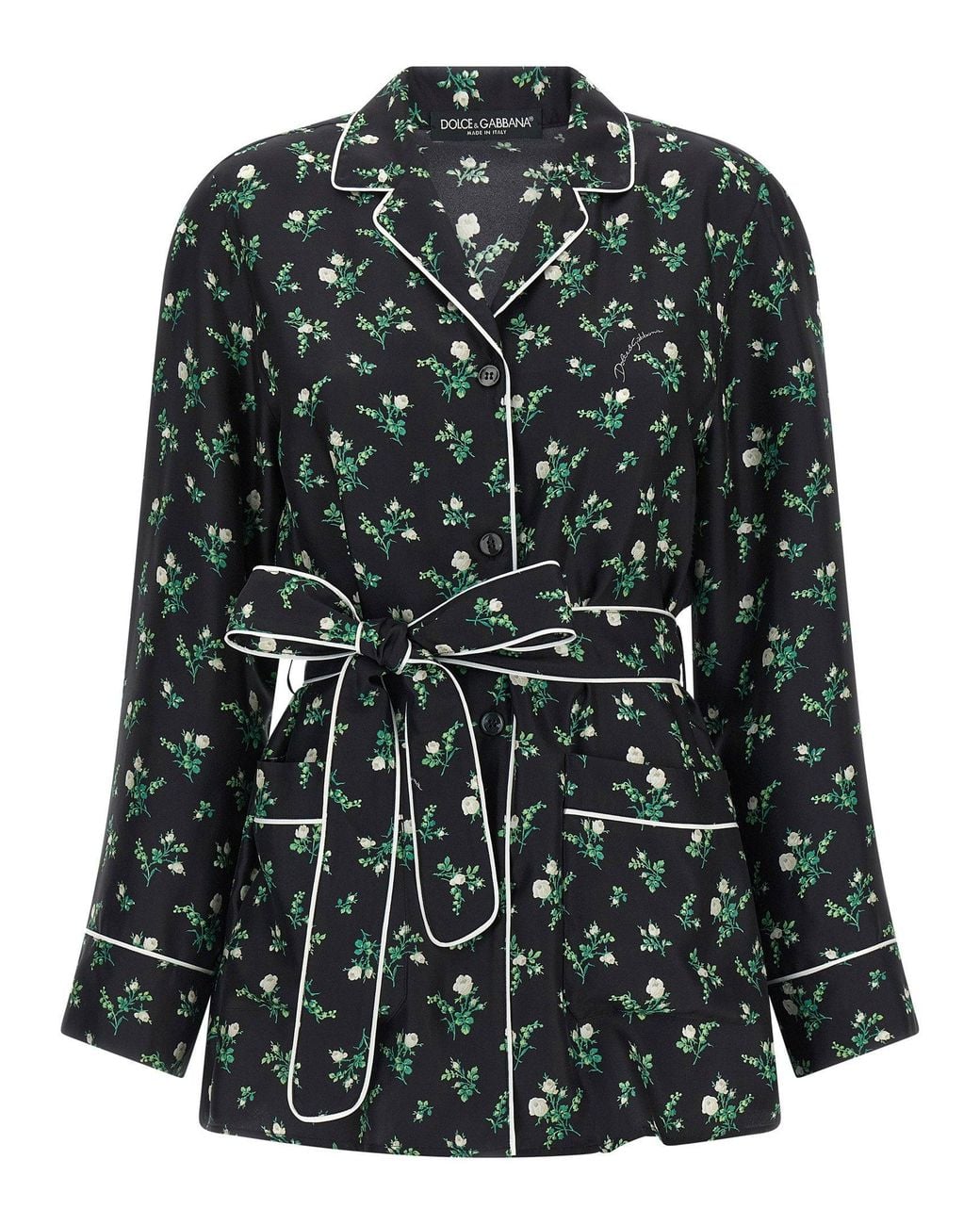 Dolce & Gabbana Black Dolce & Gabbana Floral Silk-Twill Pajama Shirt
