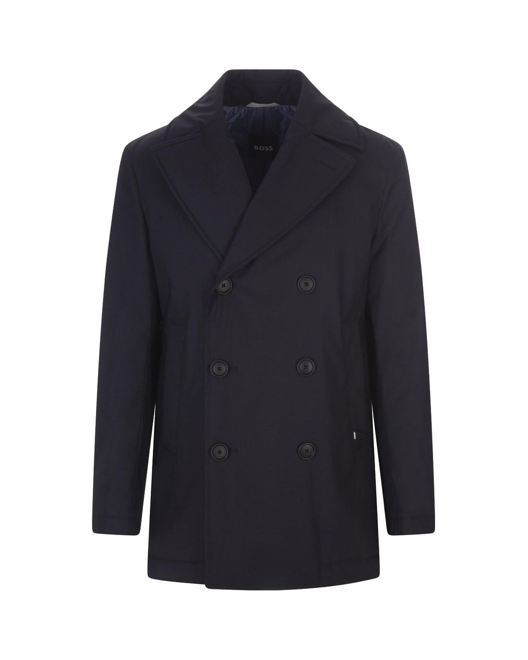 BOSS by HUGO BOSS Dark Slim Fit Coat In Stretch Wool With Water Repellent  Coating in Blue for Men | Lyst